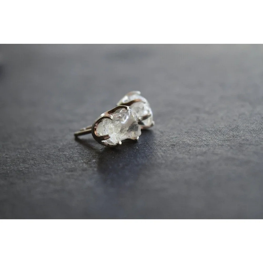 Lake County diamond earrings, 925 sterling silver, raw gemstones